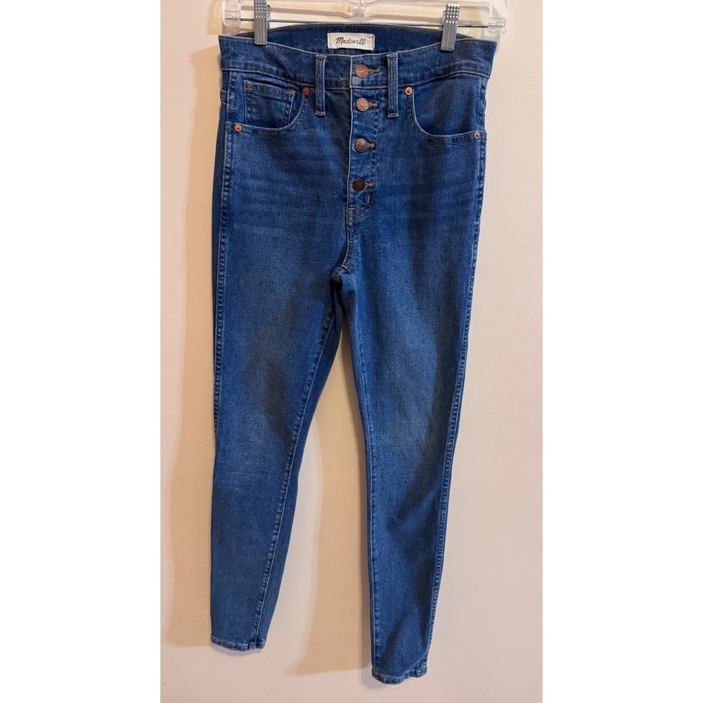 Madewell 10" Button Down Jeans Blue Wash High Rise Frayed Hem Women's Size 27